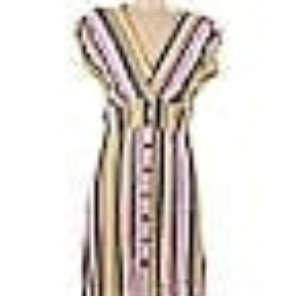 LOFT Striped Dress 14 NWT NEW Linen Swing Dress (cream pink orange brown) - Picture 5 of 13